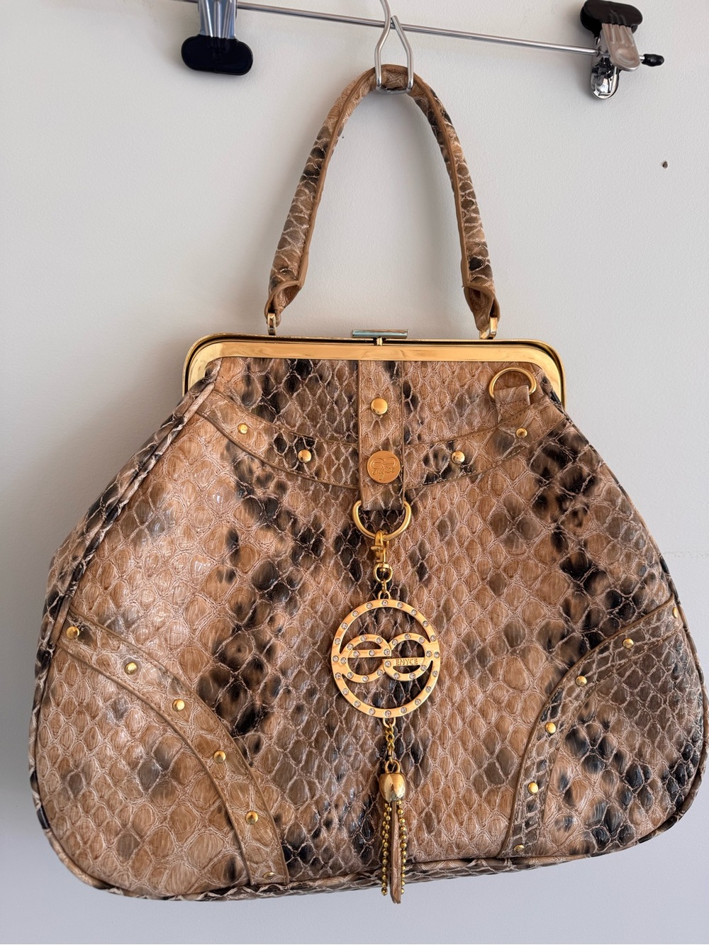 Brand new Y2K Python-Effect Top-Handle Bag with Gold Hardware